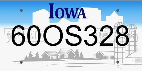 60OS328 Iowa License Plate