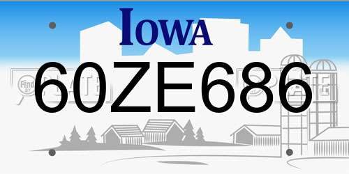 60ZE686 Iowa License Plate