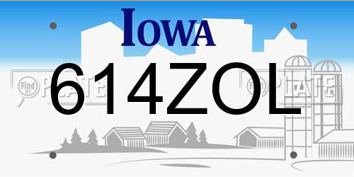 614ZOL Iowa License Plate