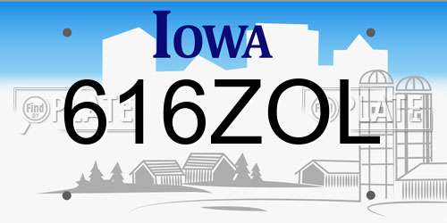 616ZOL Iowa License Plate