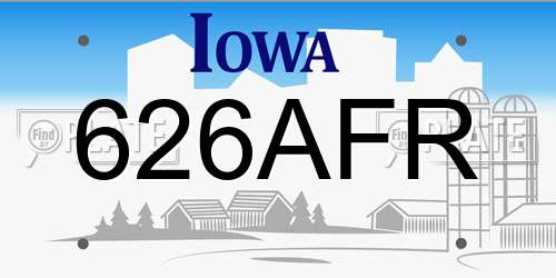 626AFR Iowa License Plate