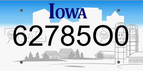 62785O0 Iowa License Plate