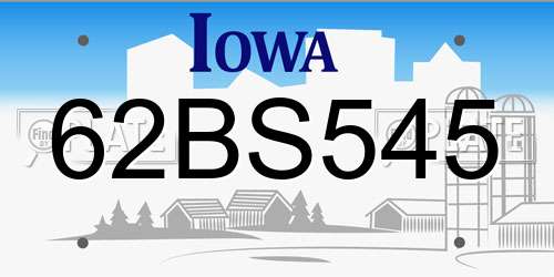 62BS545 Iowa License Plate