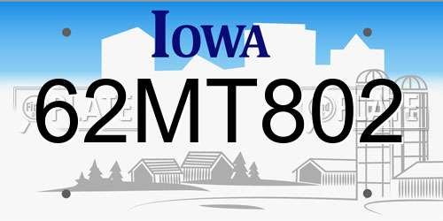 62MT802 Iowa License Plate