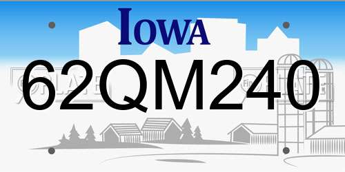 62QM240 Iowa License Plate