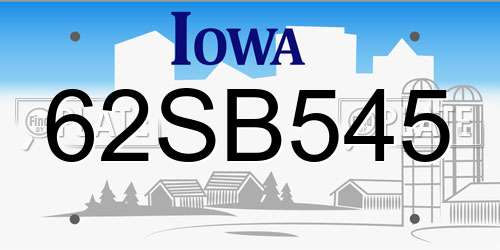 62SB545 Iowa License Plate