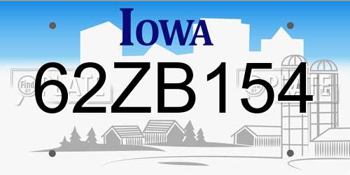 62ZB154 Iowa License Plate