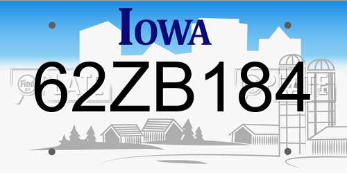 62ZB184 Iowa License Plate