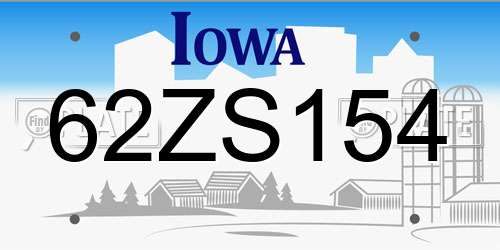 62ZS154 Iowa License Plate