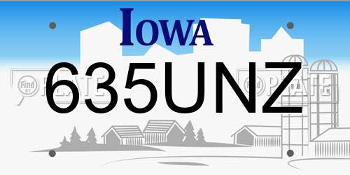 635UNZ Iowa License Plate