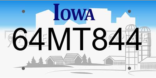 64MT844 Iowa License Plate