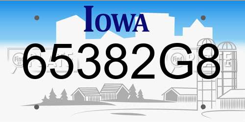 65382G8 Iowa License Plate