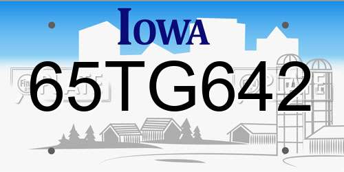 65TG642 Iowa License Plate