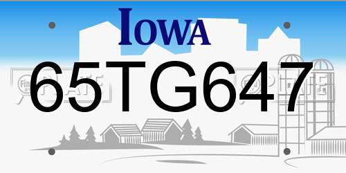 65TG647 Iowa License Plate