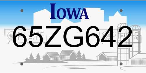 65ZG642 Iowa License Plate