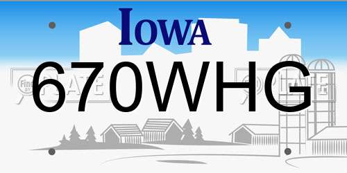 670WHG Iowa License Plate