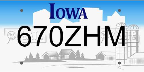 670ZHM Iowa License Plate