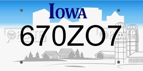 670ZO7 Iowa License Plate