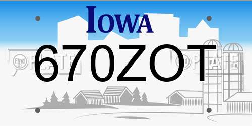 670ZOT Iowa License Plate