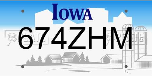 674ZHM Iowa License Plate