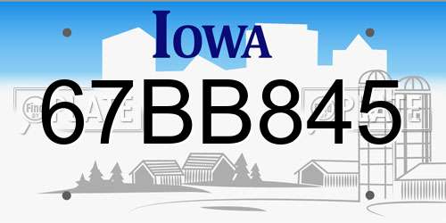 67BB845 Iowa License Plate