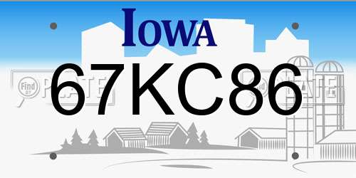 67KC86 Iowa License Plate