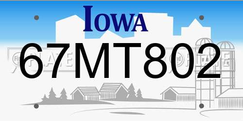 67MT802 Iowa License Plate