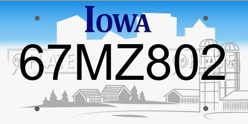 67MZ802 Iowa License Plate