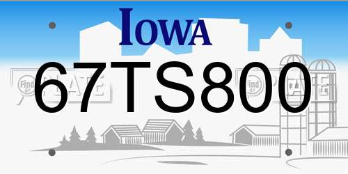 67TS800 Iowa License Plate