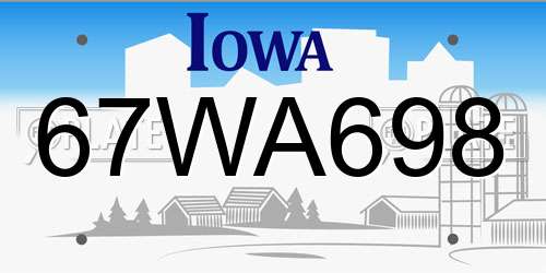 67WA698 Iowa License Plate