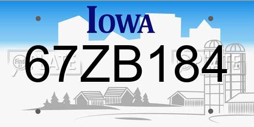 67ZB184 Iowa License Plate