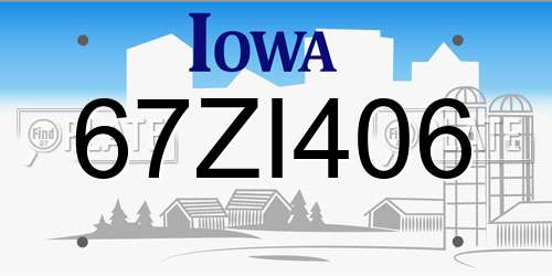 67ZI406 Iowa License Plate
