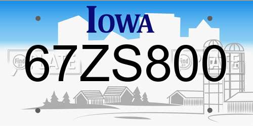 67ZS800 Iowa License Plate