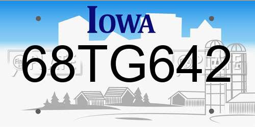 68TG642 Iowa License Plate