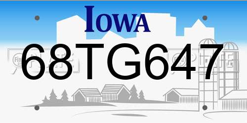 68TG647 Iowa License Plate