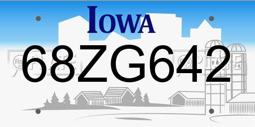 68ZG642 Iowa License Plate