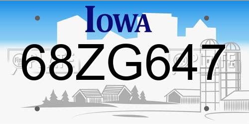 68ZG647 Iowa License Plate
