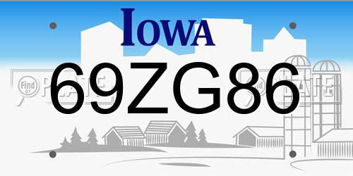 69ZG86 Iowa License Plate