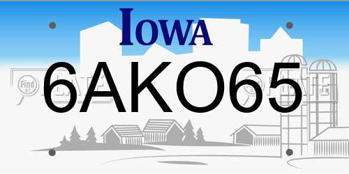 6AKO65 Iowa License Plate