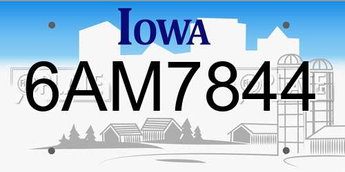 6AM7844 Iowa License Plate