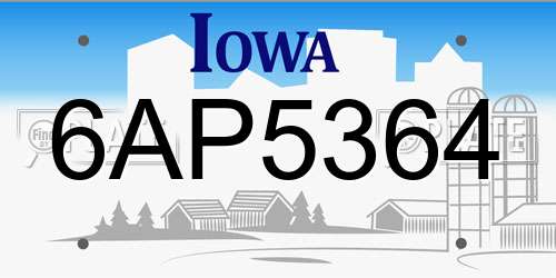 6AP5364 Iowa License Plate