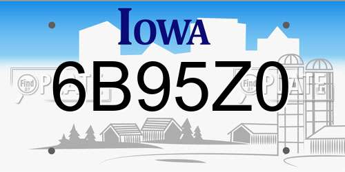 6B95Z0 Iowa License Plate