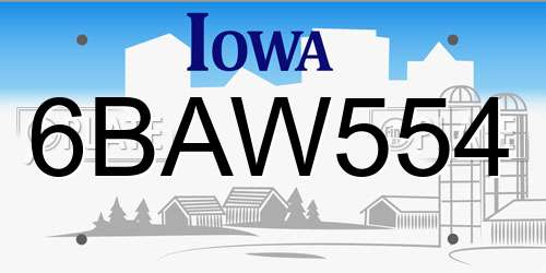 6BAW554 Iowa License Plate