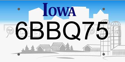 6BBQ75 Iowa License Plate