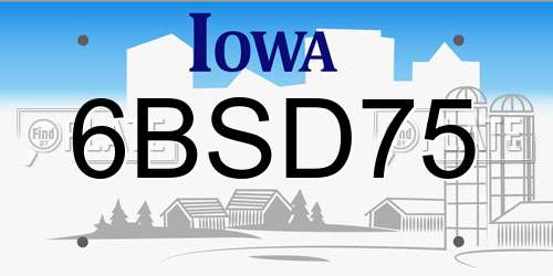 6BSD75 Iowa License Plate