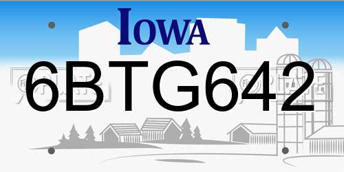 6BTG642 Iowa License Plate
