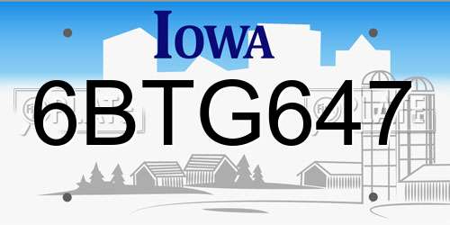6BTG647 Iowa License Plate