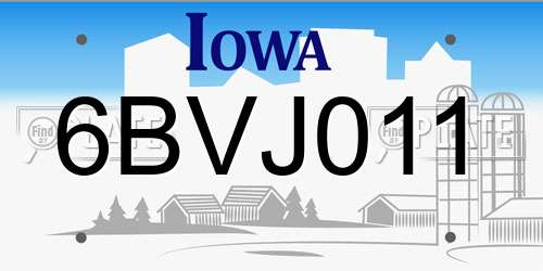 6BVJ011 Iowa License Plate