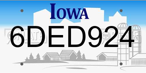 6DED924 Iowa License Plate