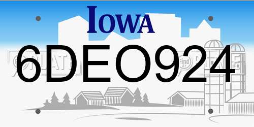 6DEO924 Iowa License Plate